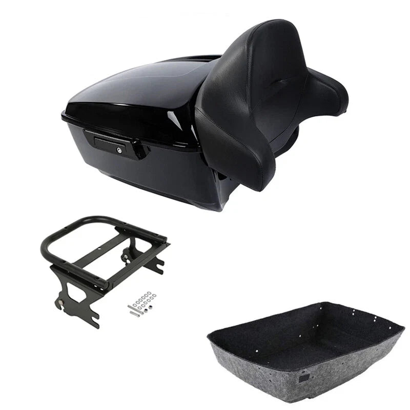 Black King Trunk Backrest Pad Black Rack Fit For Harley Electra Glide 97-08