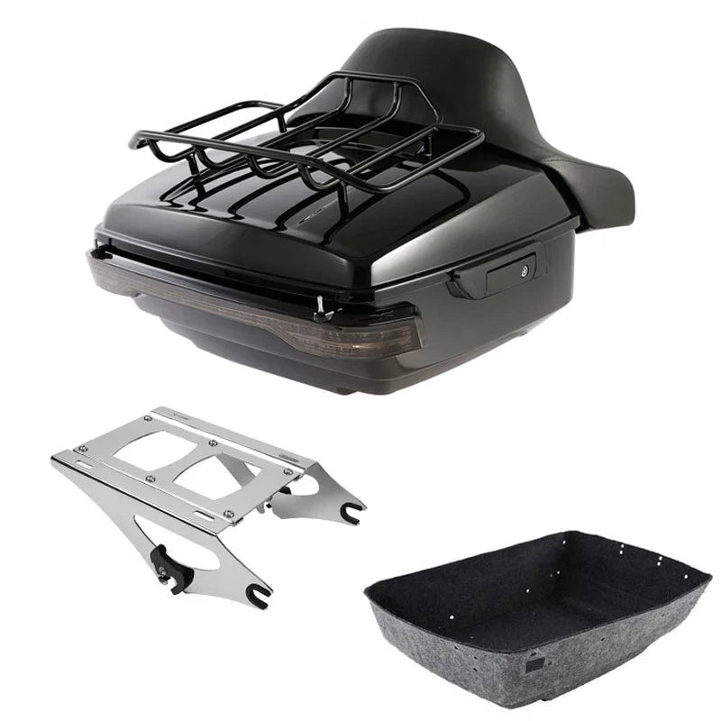 King Trunk Backrest Mount Rack LED Tail Lamp Fit For Harley Touring Glide 14-26