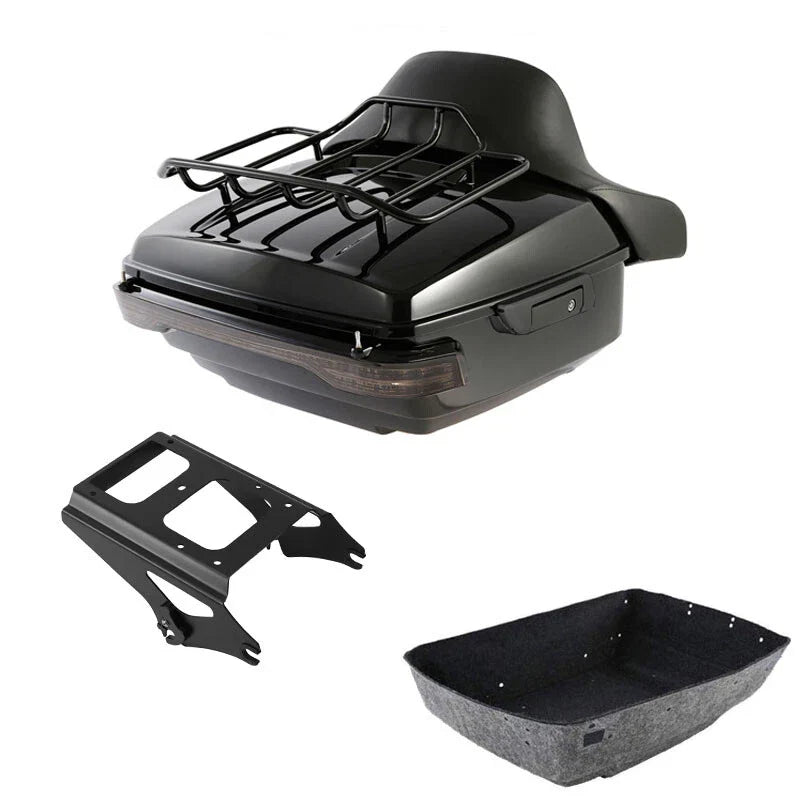 King Trunk Pad Mount Rack LED Light Fit For Harley Street Road Glide 09-13