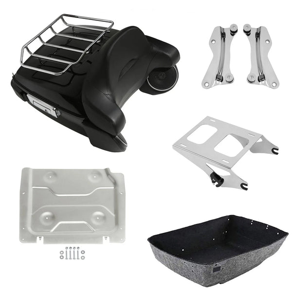King Trunk Pad Rack Speakers LED Light Mount Plate Fit For Harley Touring 14-Up