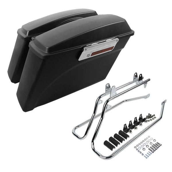 Matte Hard Saddle Bags & Conversion Bracket Fit For Harley Softail Fatboy 84-17