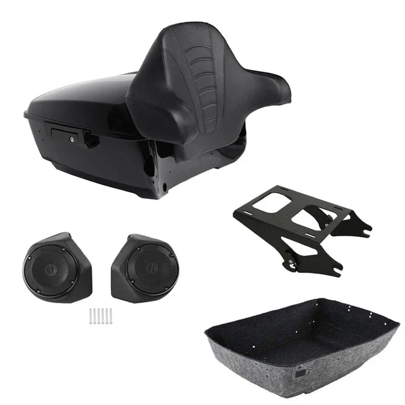 King Trunk Rack Backrest Pad Speakers Mount Fit For Harley Touring 14-Up