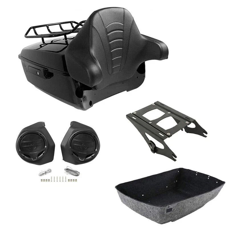 King Trunk Rack Backrest Pad Speakers Mount Fit For Harley Touring 2014-Up