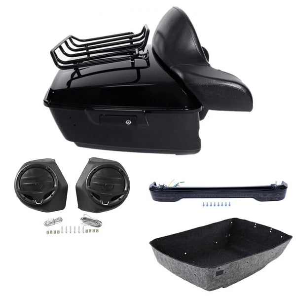 Black King Trunk Pad Rack Light Speaker Fit For Harley Road Street Glide 2014-26