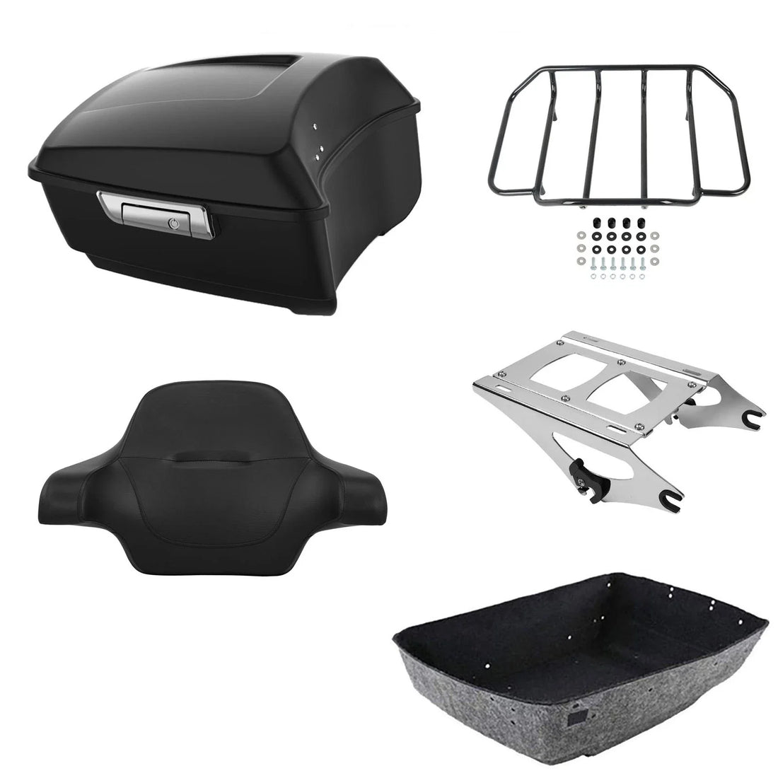 Matte Black King Trunk Luggage Backrest Mount Rack Fit For Harley Touring 14-26