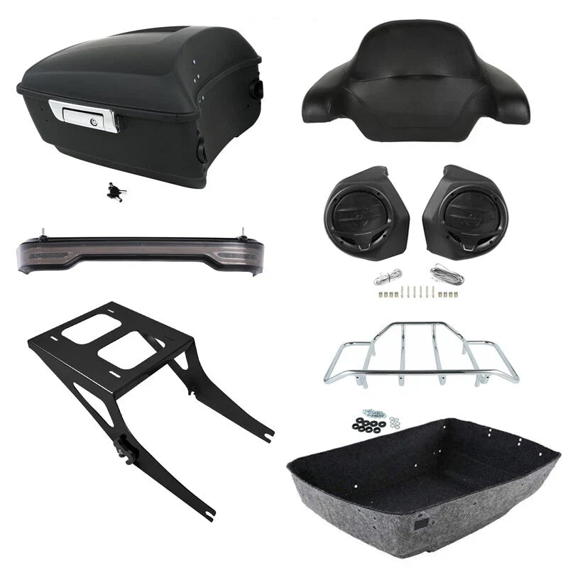 King Trunk Backrest Speaker Light Mount Rack Fit For Harley Fat Boy 2008-17