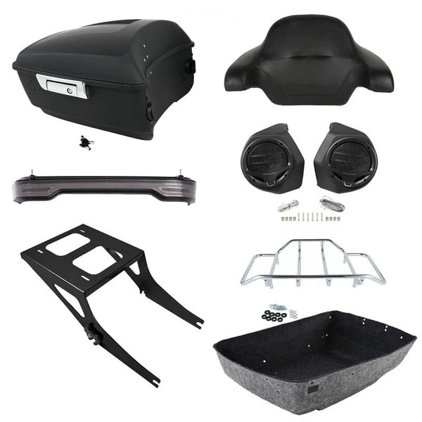 King Trunk Backrest Speaker Light Mount Rack Fit For Harley Fat Boy 2008-17