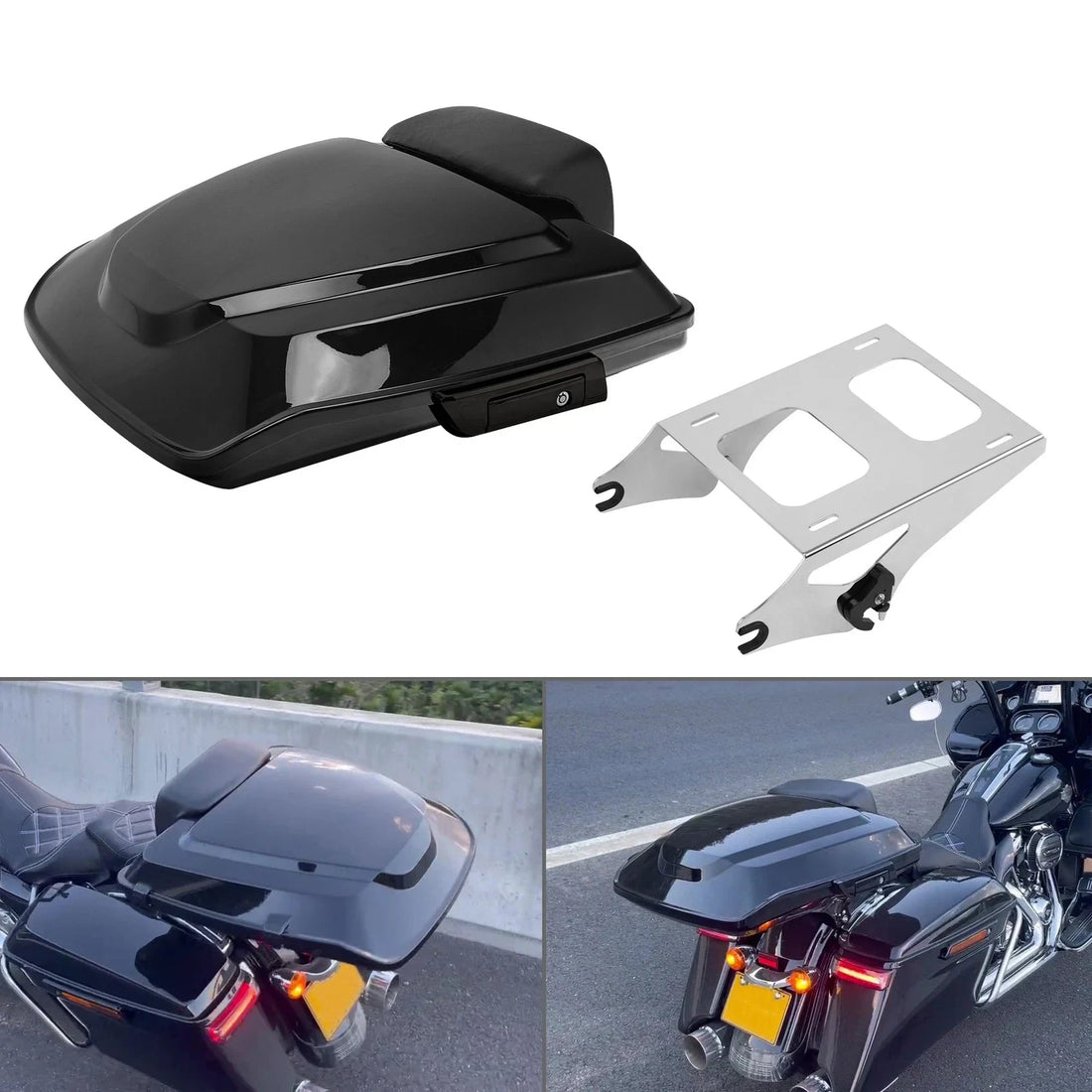 Razor Luggage Trunk w/ Pad + Mount Rack Fit For Harley Touring Road Glide 14-25