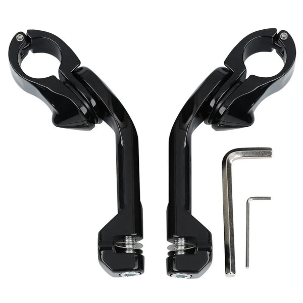 1.25" 32mm Gloss Black Highway Long Angled Peg Mount Kit Fit For Harley Davidson