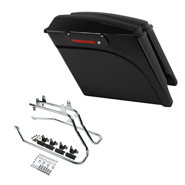 5" Stretched Hard Saddle Bags Chrome Bracket Fit For Harley Softail Fatboy 84-17