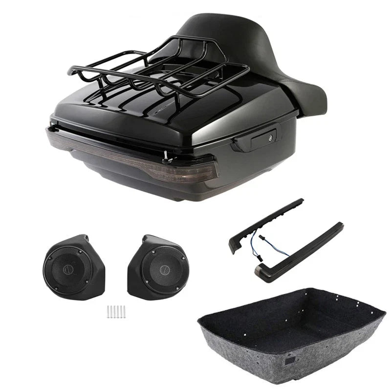 King Trunk Backrest Pad Rack Light Speakers Fit For Harley Cvo Road Glide 14-26
