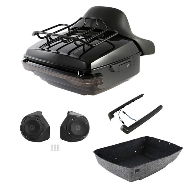 King Trunk Backrest Pad Rack Light Speakers Fit For Harley Cvo Road Glide 14-26