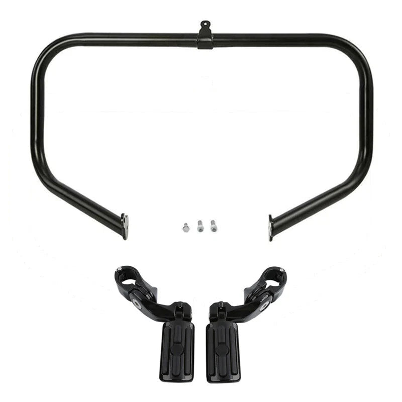 Black Highway Engine Guard Crash Bar Footpeg Fit For Harley Street Glide 2009-24