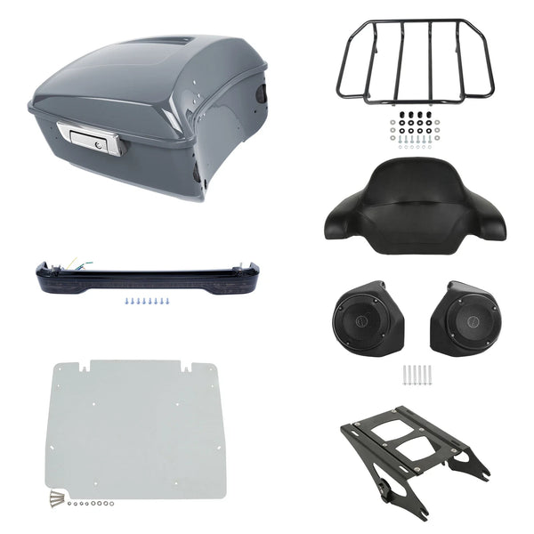 King Trunk Pad Mount Speakers Light Fit For Harley Road Glide 14-26 Gunship Gray