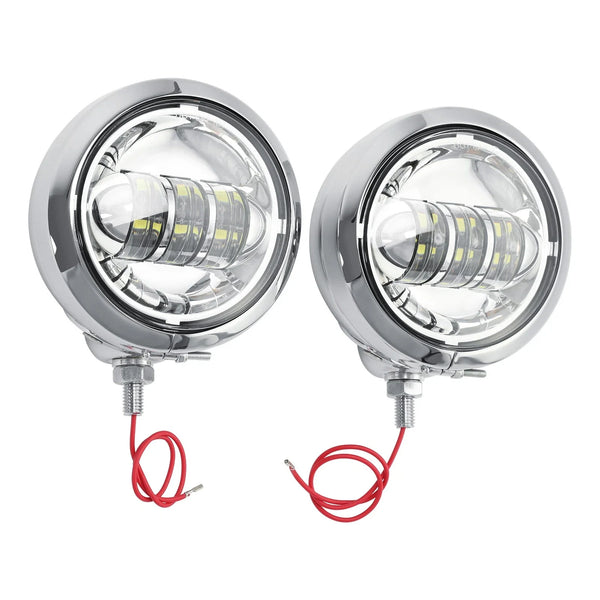 4-1/2" LED Auxiliary Spot Fog Passing Lights & Housing Bucket For Harley Moto