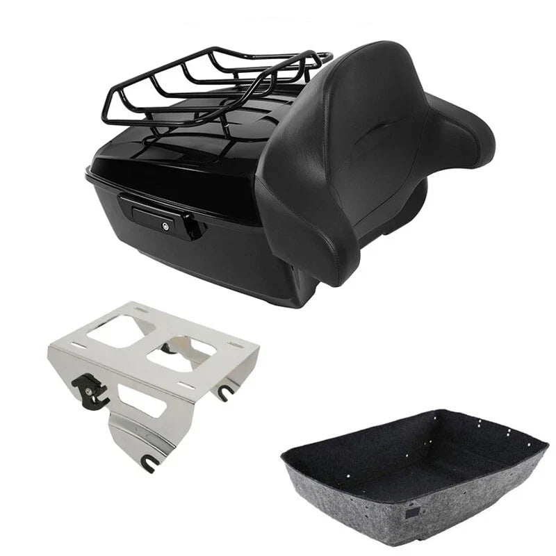 Black King Trunk Pad Top Rail Solo Mount Rack Fit For Harley Road King 2014-2026
