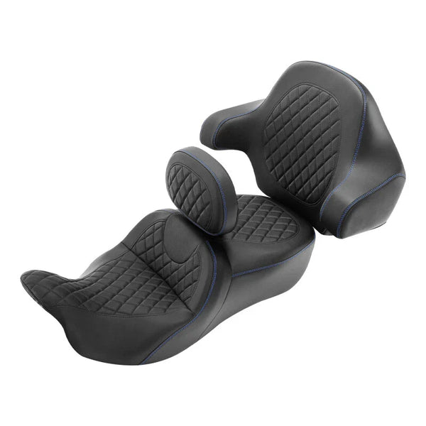 Black Blue Hammock Seat & Backrest Fit For Harley Electra Glide 2014-2023