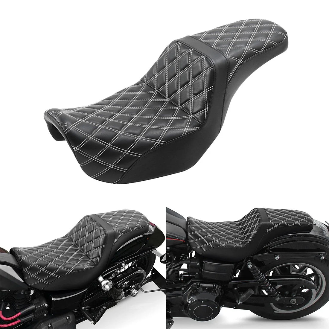 White Stitch Seat Driver & Passenger Fit For Harley Dyna Street Fat Bob 06-17