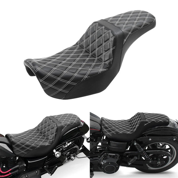 White Stitch Seat Driver & Passenger Fit For Harley Dyna Street Fat Bob 06-17