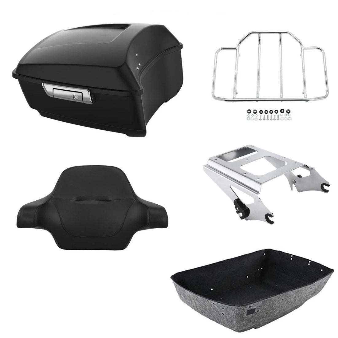 Matte Black King Trunk Backrest Pad Mounting Rack Fit For Harley Touring 09-2013
