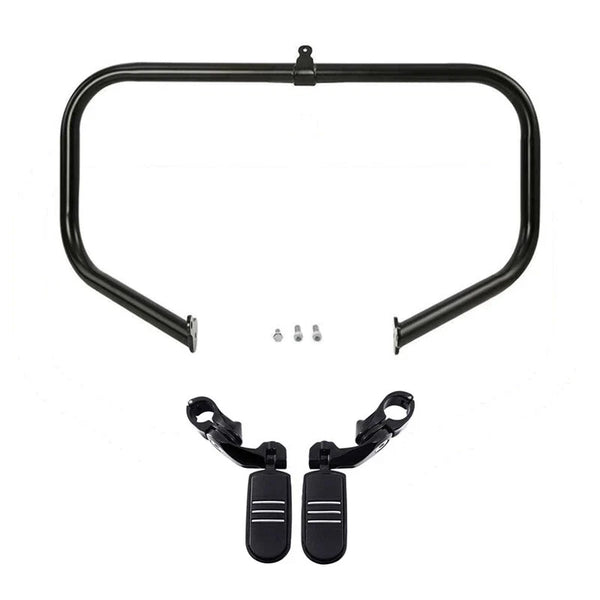 Black Highway Engine Guard Crash Bar Footpegs Fit For Harley Street Glide 09-24