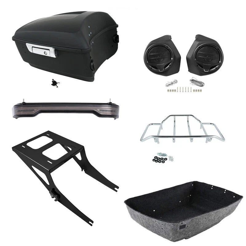 King Trunk Speakers LED Light Mount Rack Fit For Harley Fatboy 2008-2017