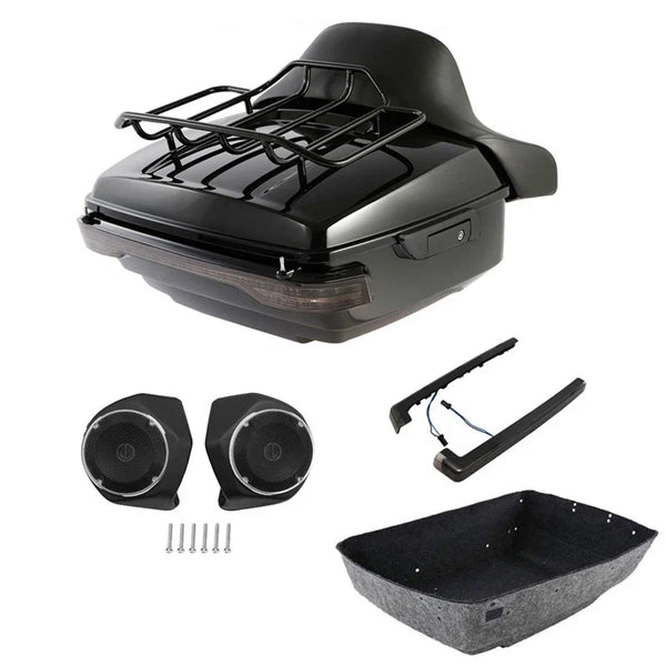King Trunk Backrest Rack LED Light Speaker Fit For Harley Cvo Street Glide 14-26