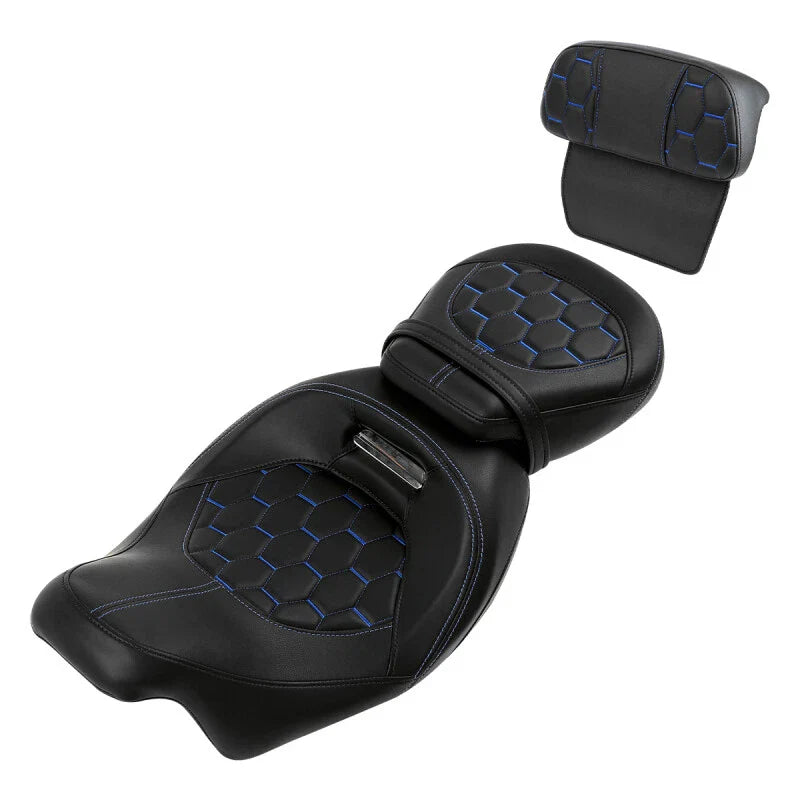 Driver Passenger Seat Backrest Fit For Harley Road King 2014-2023 Blue Stitching