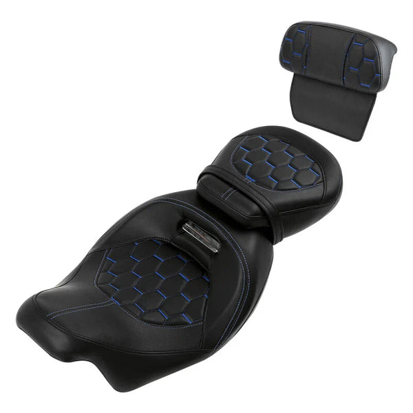 Driver Passenger Seat Backrest Fit For Harley Road King 2014-2023 Blue Stitching