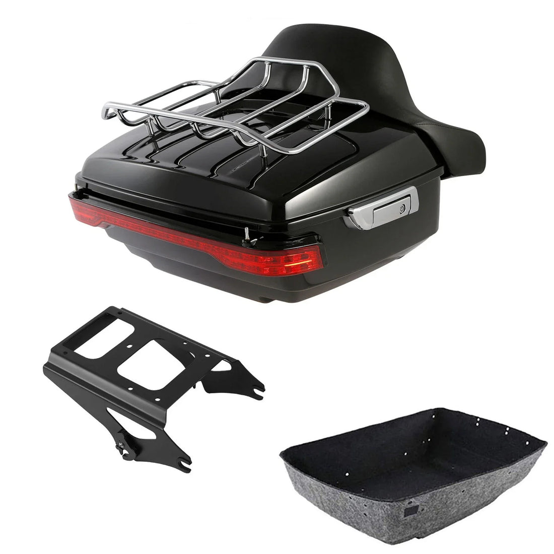 King Trunk Luggage Backrest LED Light Rack Mount Fit For Harley Touring '09-'13